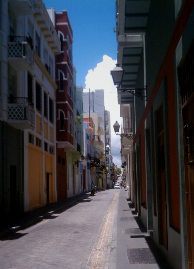 A typical colorful street in Old San Juan, Puerto Rico.